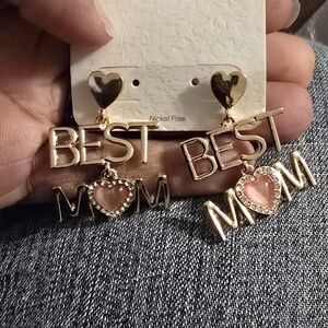 Gold 'Best Mom' Heart Earrings NWT